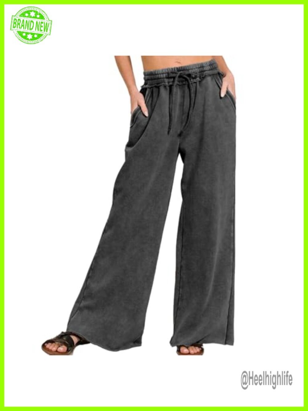Acid Wash High Waist Wide Leg Palazzo Sweatpants Drawstring Pockets